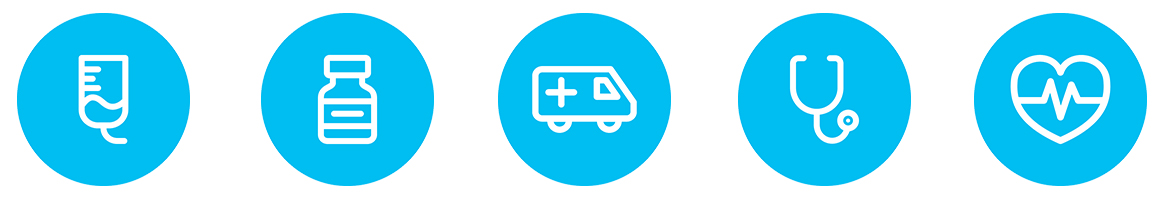 Brother Spark Blog Healthcare simple icons of stethoscope, ambulance, x-ray and heart