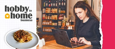 Graphic of hobby to home business with situ shot of Ornella Cancila, owner of Ornella’s Kitchen