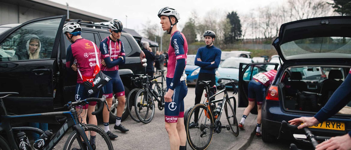 Crimson Performance racing team stood with their bikes