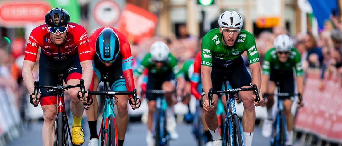 Cyclist Ed Clancy approaching the finish line