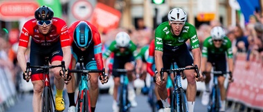 Cyclist Ed Clancy approaching the finish line