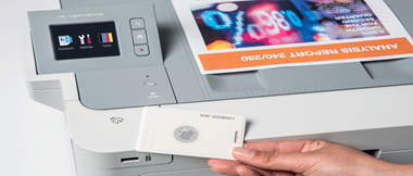 The pull printing feature being used on the Brother HL-L9310CDW in order to release a document