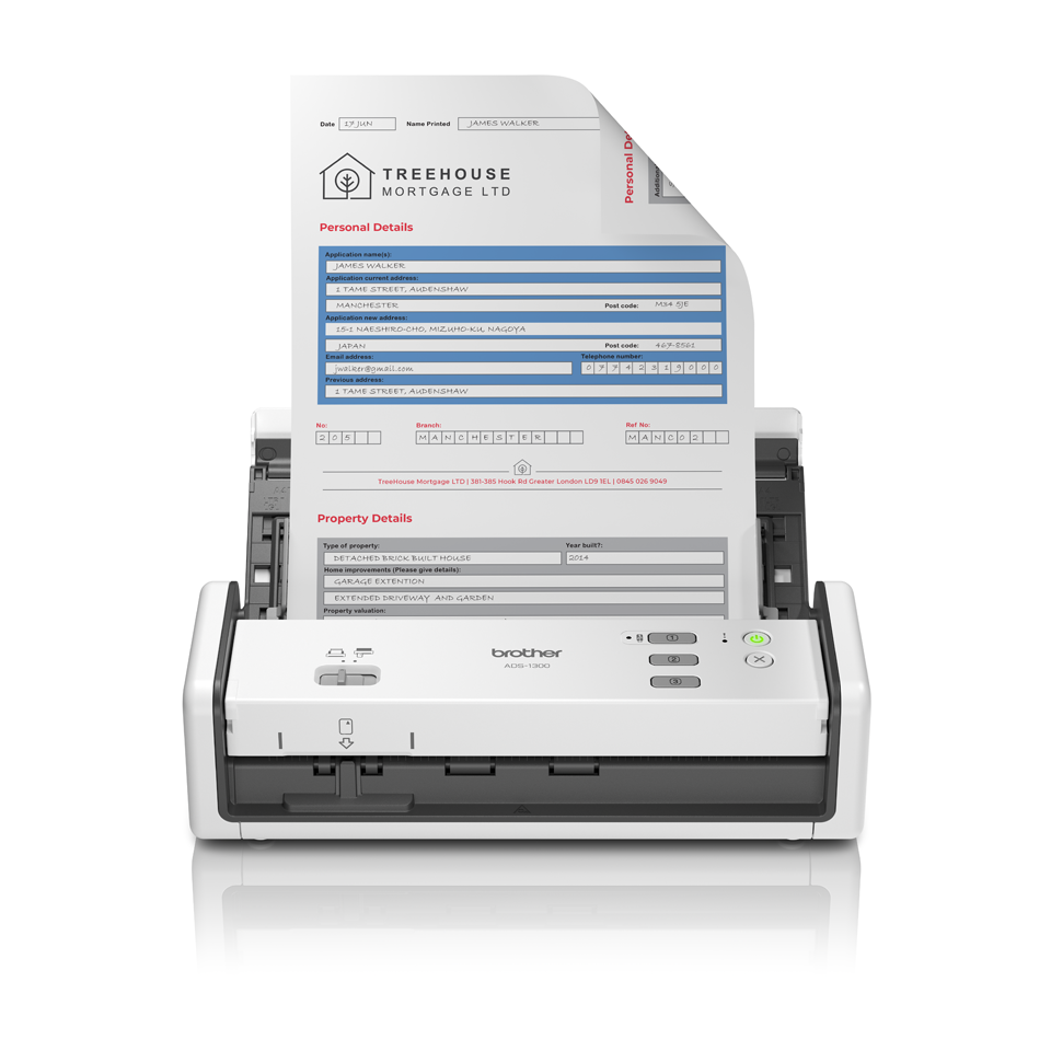 Brother ADS-1300 facing forward with output